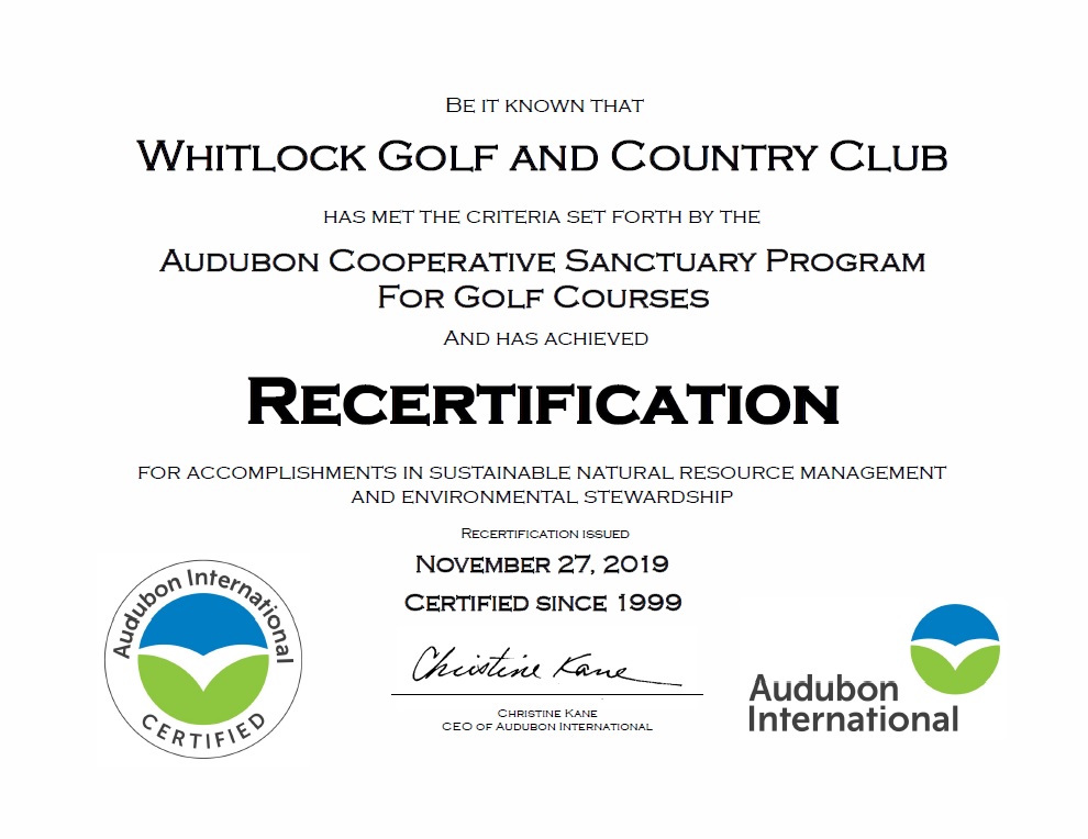 Certified Audubon Cooperative Sanctuary Whitlock