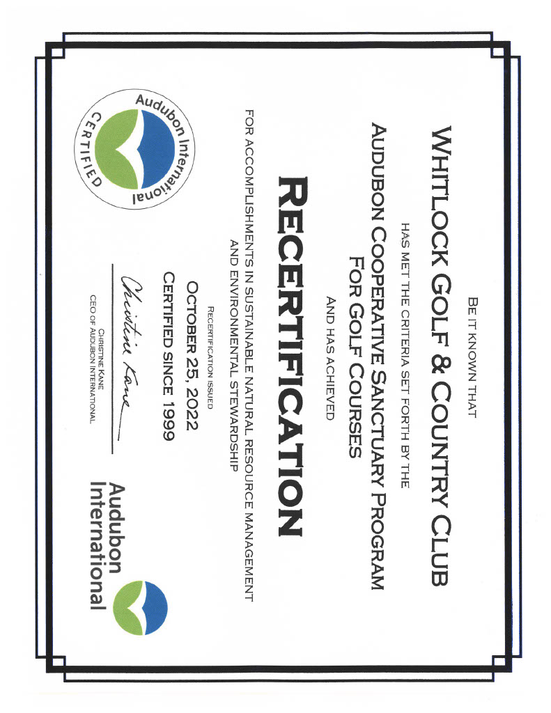 Certified Audubon Cooperative Sanctuary Whitlock